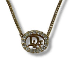 Christian Dior Rhinestone Oval Shape Necklace Gold Hardware Vintage