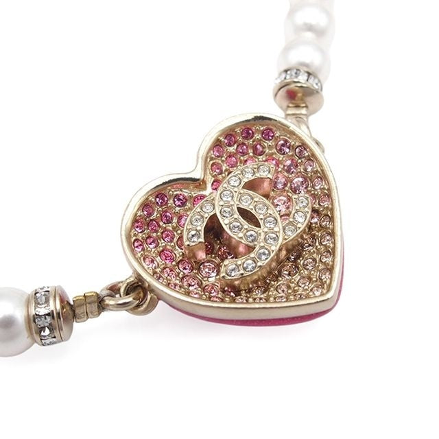 Chanel Bracelet Pink Gold Metal Costume Pearl Rhinestone CC Logo — view 6