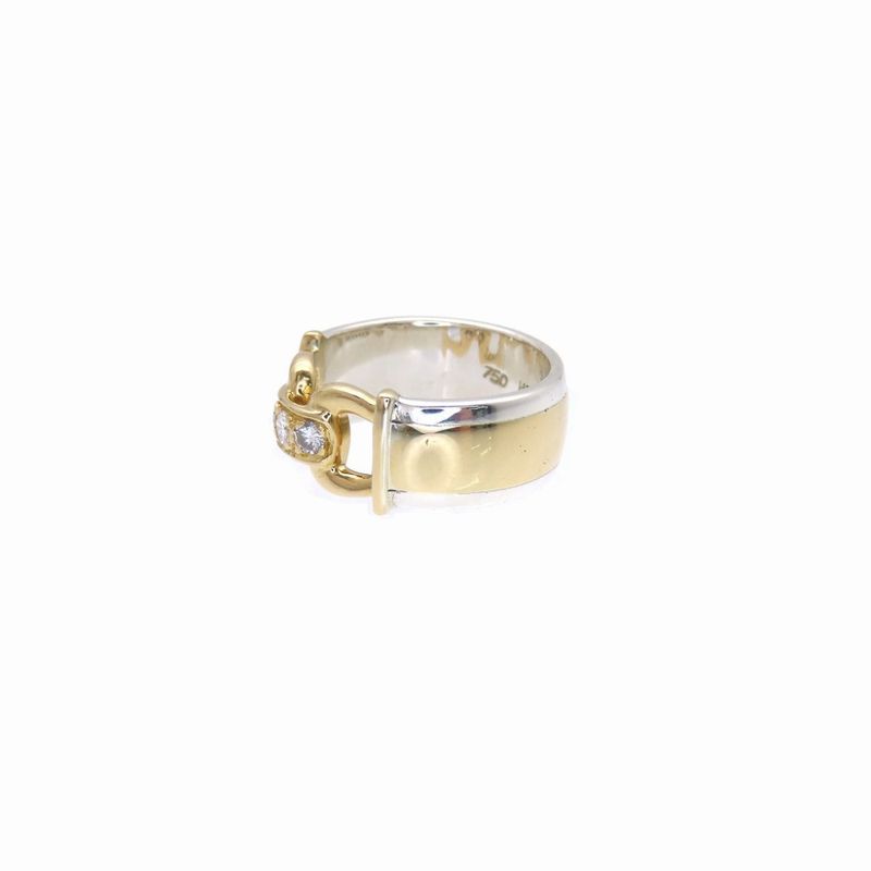 Hermes 18K Yellow Gold Silver 925 Diamond Ring 18KG 750 — view 3