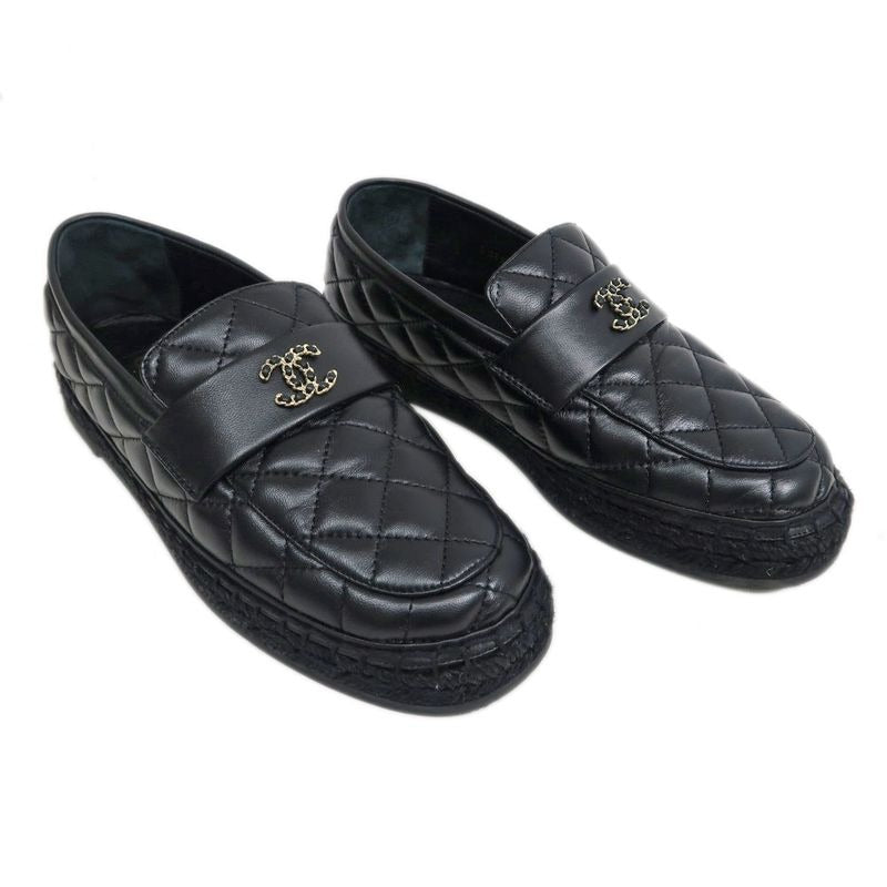 Chanel Loafers Size 37 C Lambskin Espadrilles Coco Mark Black — view 2