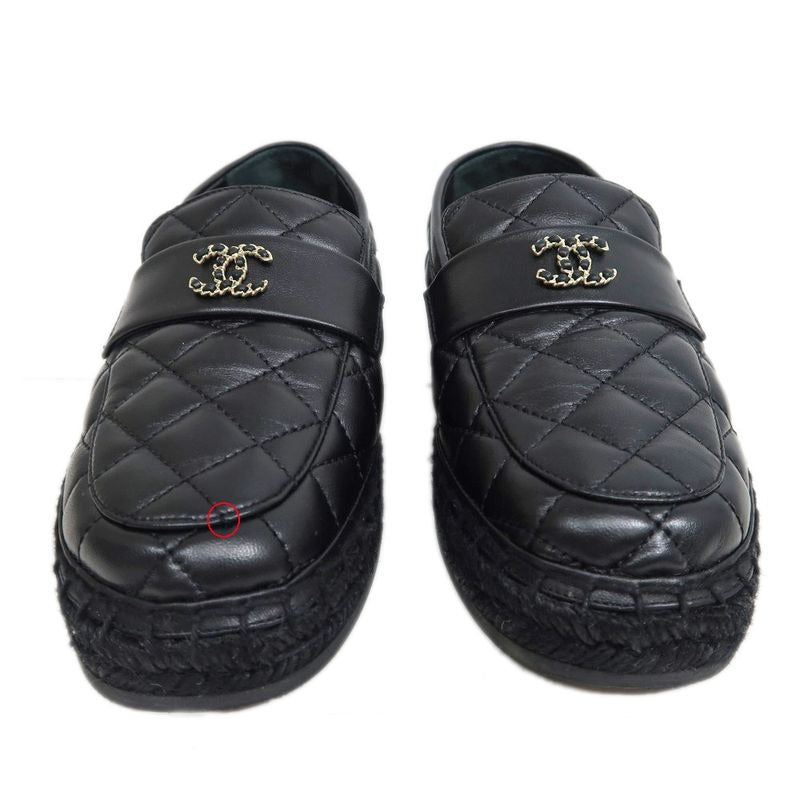 Chanel Loafers Size 37 C Lambskin Espadrilles Coco Mark Black — view 3