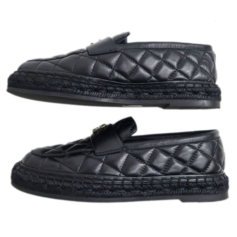 Chanel Loafers Size 37 C Lambskin Espadrilles Coco Mark Black — view 4