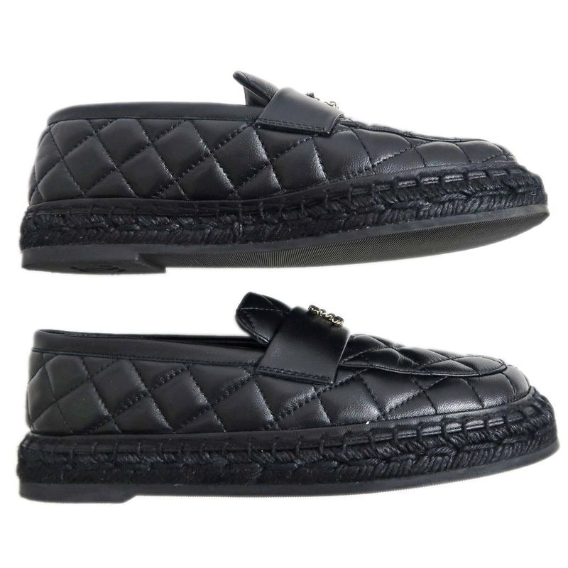 Chanel Loafers Size 37 C Lambskin Espadrilles Coco Mark Black — view 5