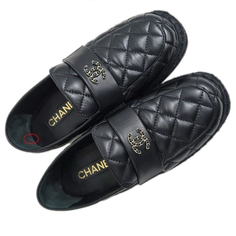 Chanel Loafers Size 37 C Lambskin Espadrilles Coco Mark Black — view 7