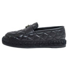 Chanel Loafers Size 37 C Lambskin Espadrilles Coco Mark Black