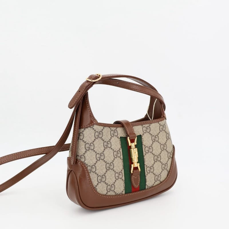 Gucci Jackie 1961 Mini Bag Beige And Brown GG Supreme Canvas Leather