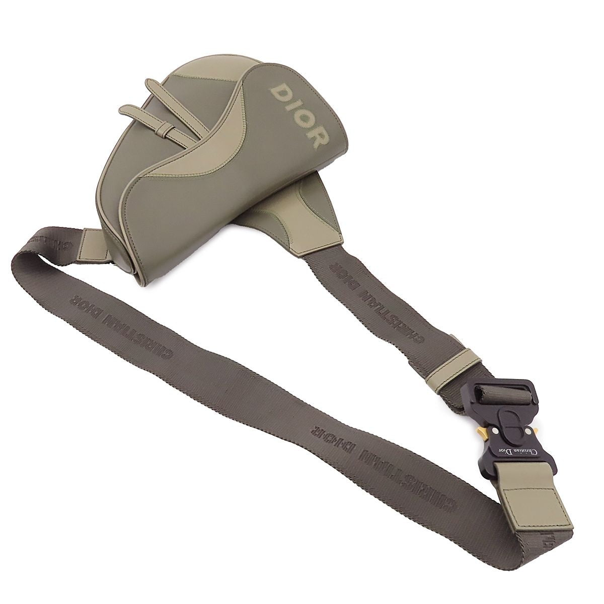 Dior Saddle Bag Khaki Leather Logo — view 4