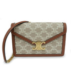 Celine Mago Chain Wallet Triomphe Canvas Beige Clutch
