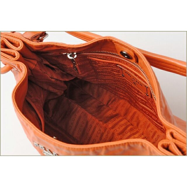 Prada Tote Shoulder Bag Vintage Leather Light Orange — view 5