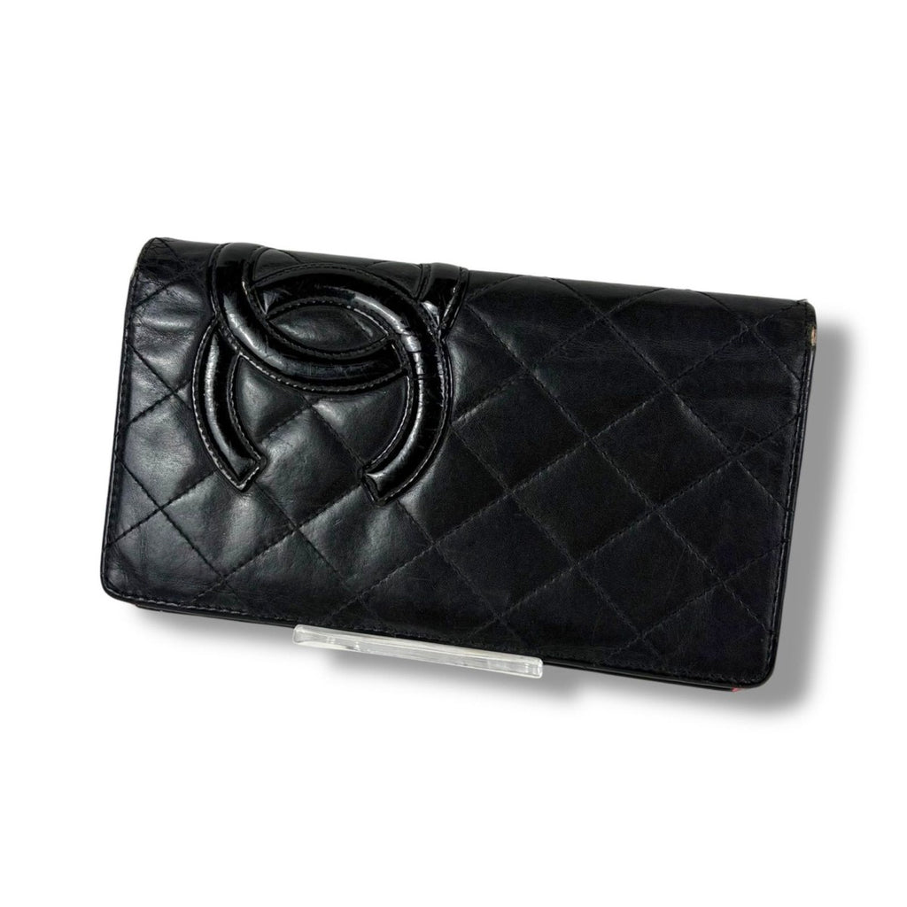 Chanel Cambon Line Long Wallet Bifold Black Pink CC Logo Quilted — view 2