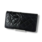 Chanel Cambon Line Long Wallet Bifold Black Pink CC Logo Quilted — view 2