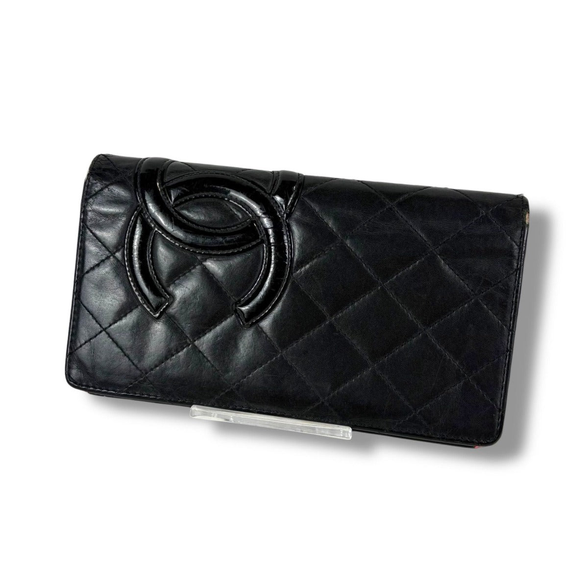 Chanel Cambon Line Long Wallet Bifold Black Pink CC Logo Quilted — view 2