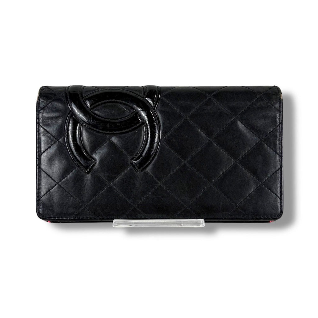 Chanel Cambon Line Long Wallet Bifold Black Pink CC Logo Quilted — view 3