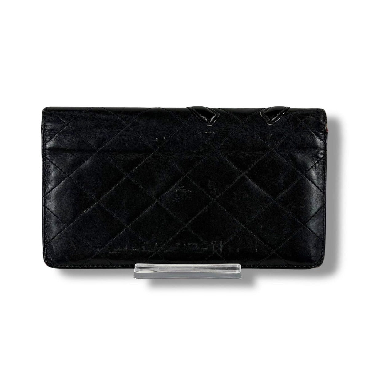 Chanel Cambon Line Long Wallet Bifold Black Pink CC Logo Quilted — view 4