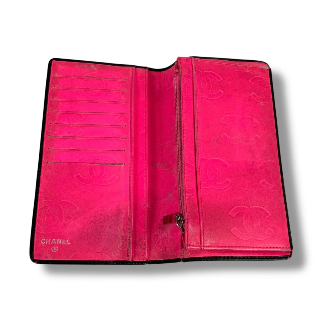 Chanel Cambon Line Long Wallet Bifold Black Pink CC Logo Quilted — view 5