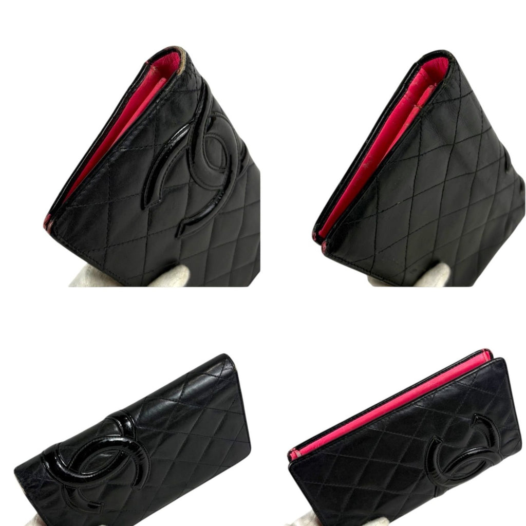 Chanel Cambon Line Long Wallet Bifold Black Pink CC Logo Quilted — view 6