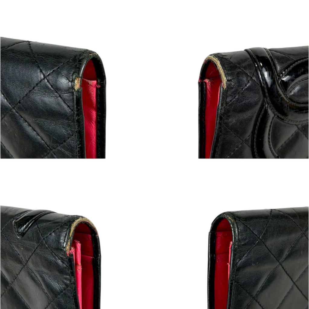 Chanel Cambon Line Long Wallet Bifold Black Pink CC Logo Quilted — view 7