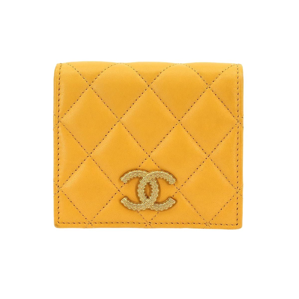 Chanel Quilted Small Wallet Bifold Lambskin Master Yellow