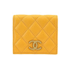 Chanel Quilted Small Wallet Bifold Lambskin Master Yellow