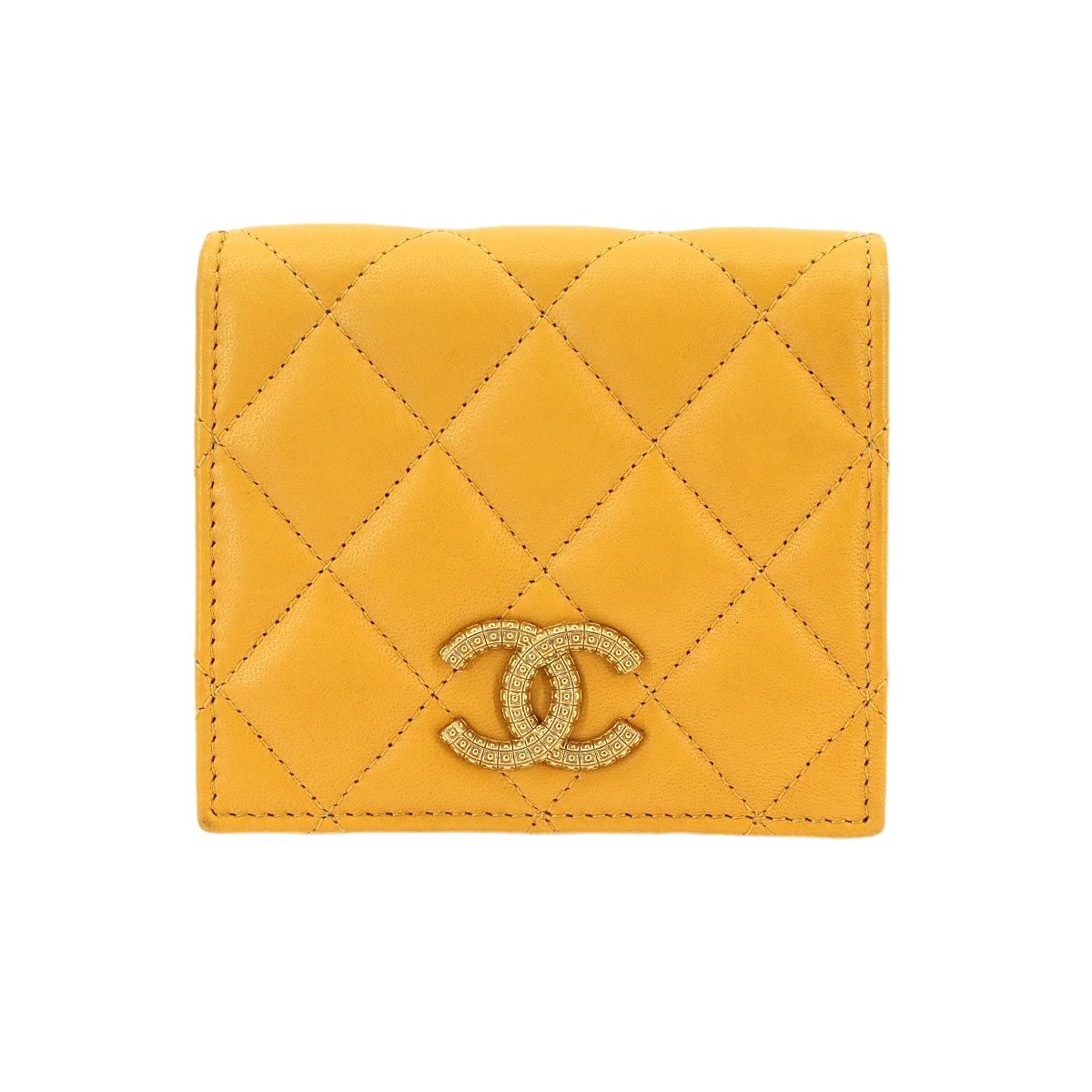 Chanel Quilted Small Wallet Bifold Lambskin Master Yellow