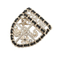 Chanel Brooch CC Logo Emblem Icon Rhinestone Faux Pearl
