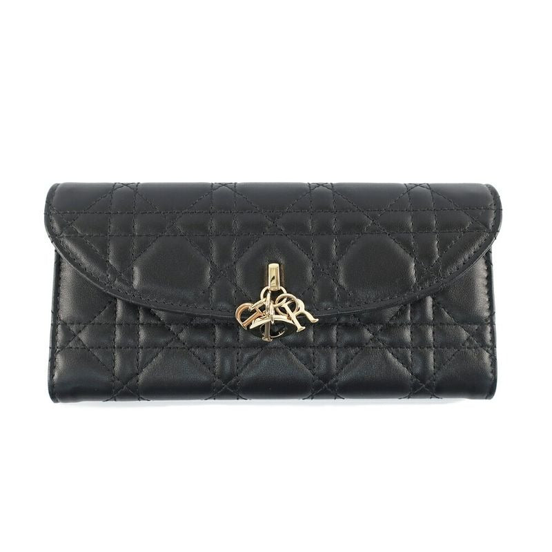 Dior My Violet Wallet Lambskin Black Gold Hardware Long