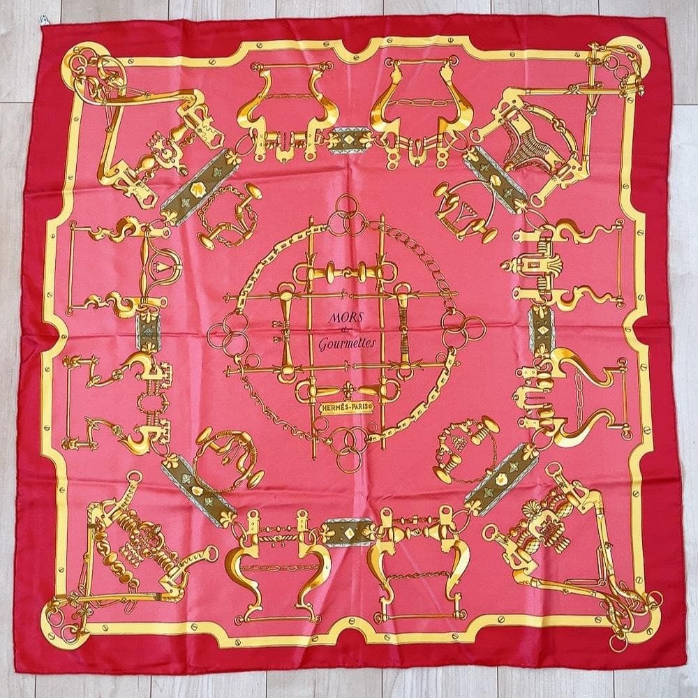 Hermes Scarf Carre 90 Morset Gourmettes Bit and Chain Red