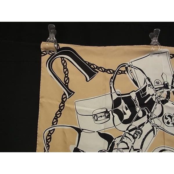 Gucci Silk Large All Over Pattern Scarf Shawl Beige Black — view 2
