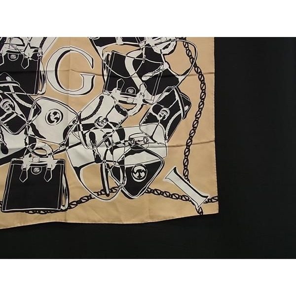 Gucci Silk Large All Over Pattern Scarf Shawl Beige Black — view 3