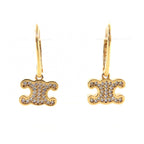 Celine Triomphe Rhinestone Earrings Gold