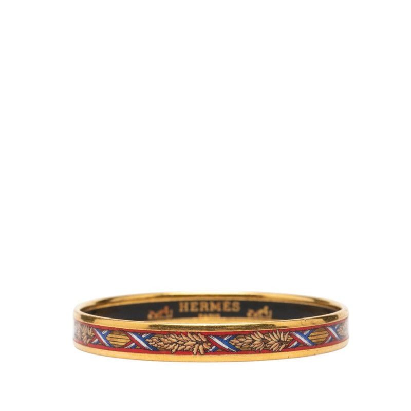 Hermes Enamel PM Cloisonne Bangle Gold Red Plated Bracelet