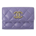 Chanel Wallet Quilted Trifold Caviar Leather Purple