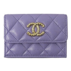 Chanel Wallet Quilted Trifold Caviar Leather Purple