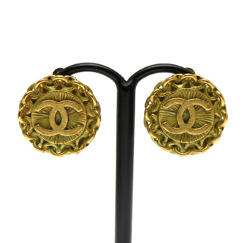 Chanel Vintage Guilloche Gold-Tone Earrings — view 2