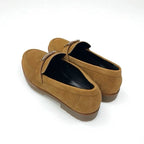 Hermes Faubourg Loafer Leather Shoes Suede Brown Silver Hhardware Moccasin Flat — view 4