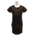 Gucci Velour Dress Neck Belt Gold Button Short Sleeve Knee Length 38 Brown