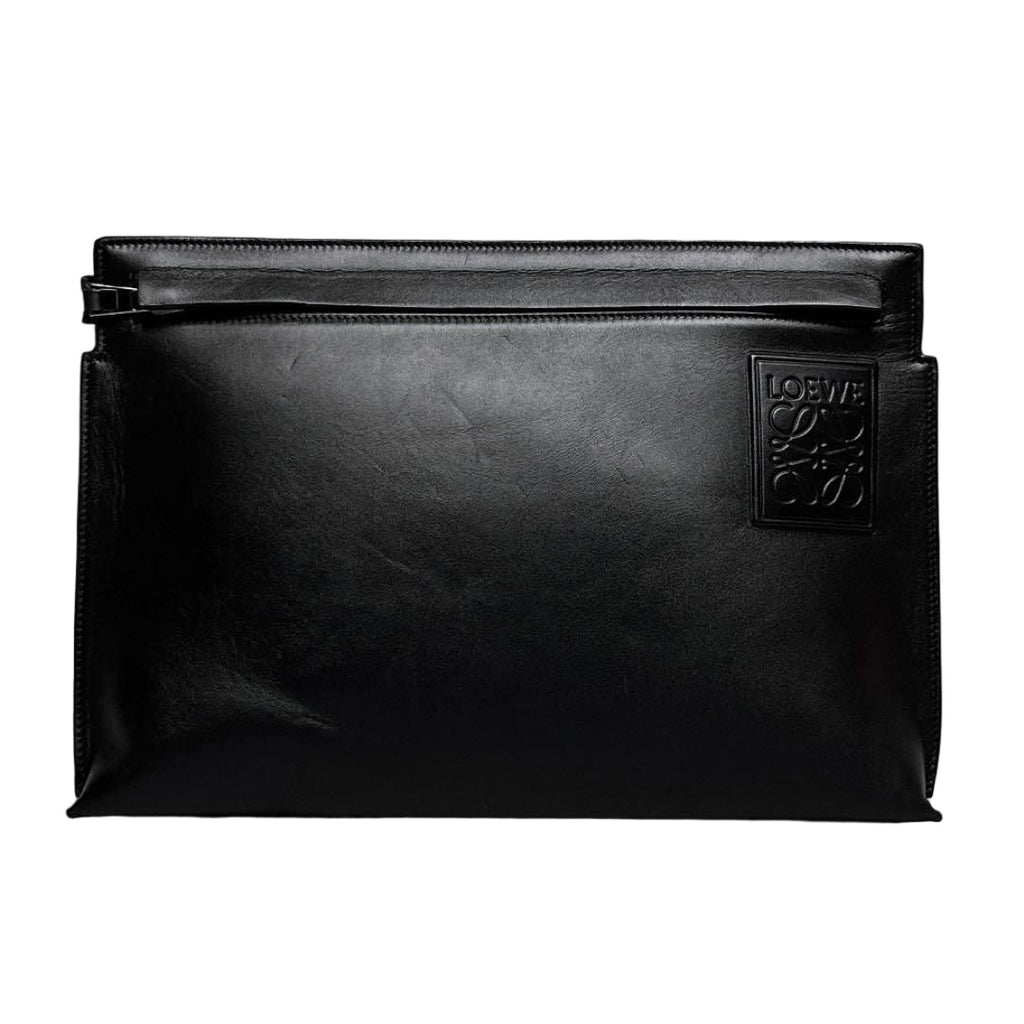 Loewe T Pouch Anagram Clutch Black Satin Cafe