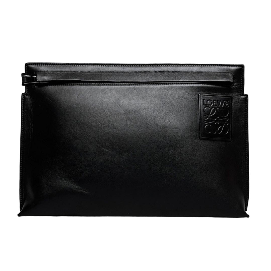 Loewe T Pouch Anagram Clutch Black Satin Cafe