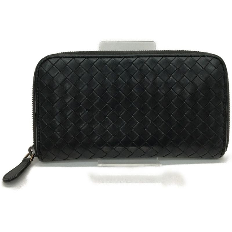 Bottega Veneta Long Wallet Intrecciato Round Zipper Black