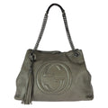 Gucci Soho Tassel Gray Gunmetal Leather Chain Shoulder Bag Tote