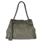 Gucci Soho Tassel Gray Gunmetal Leather Chain Shoulder Bag Tote