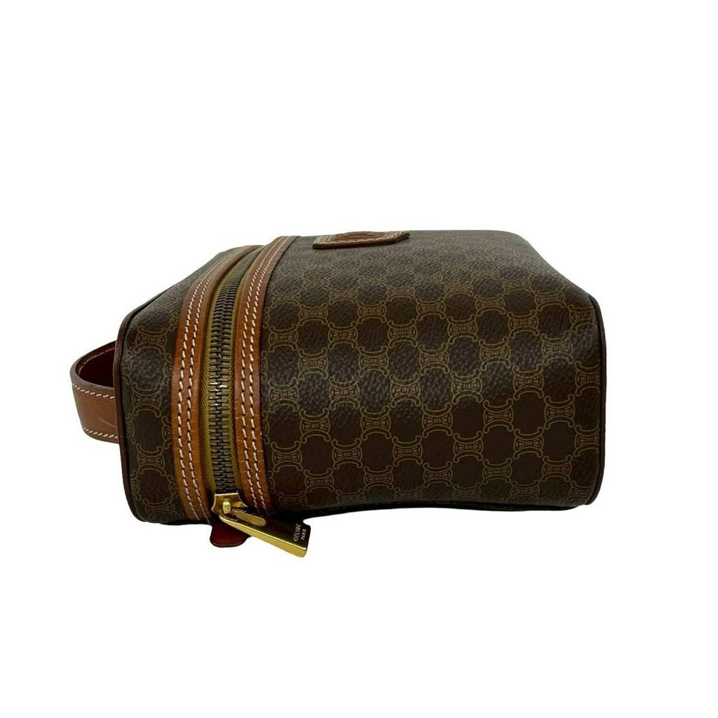 Celine Vintage Macadam Blason Triomphe Pattern Leather Handbag Vanity Bag Brown — view 5