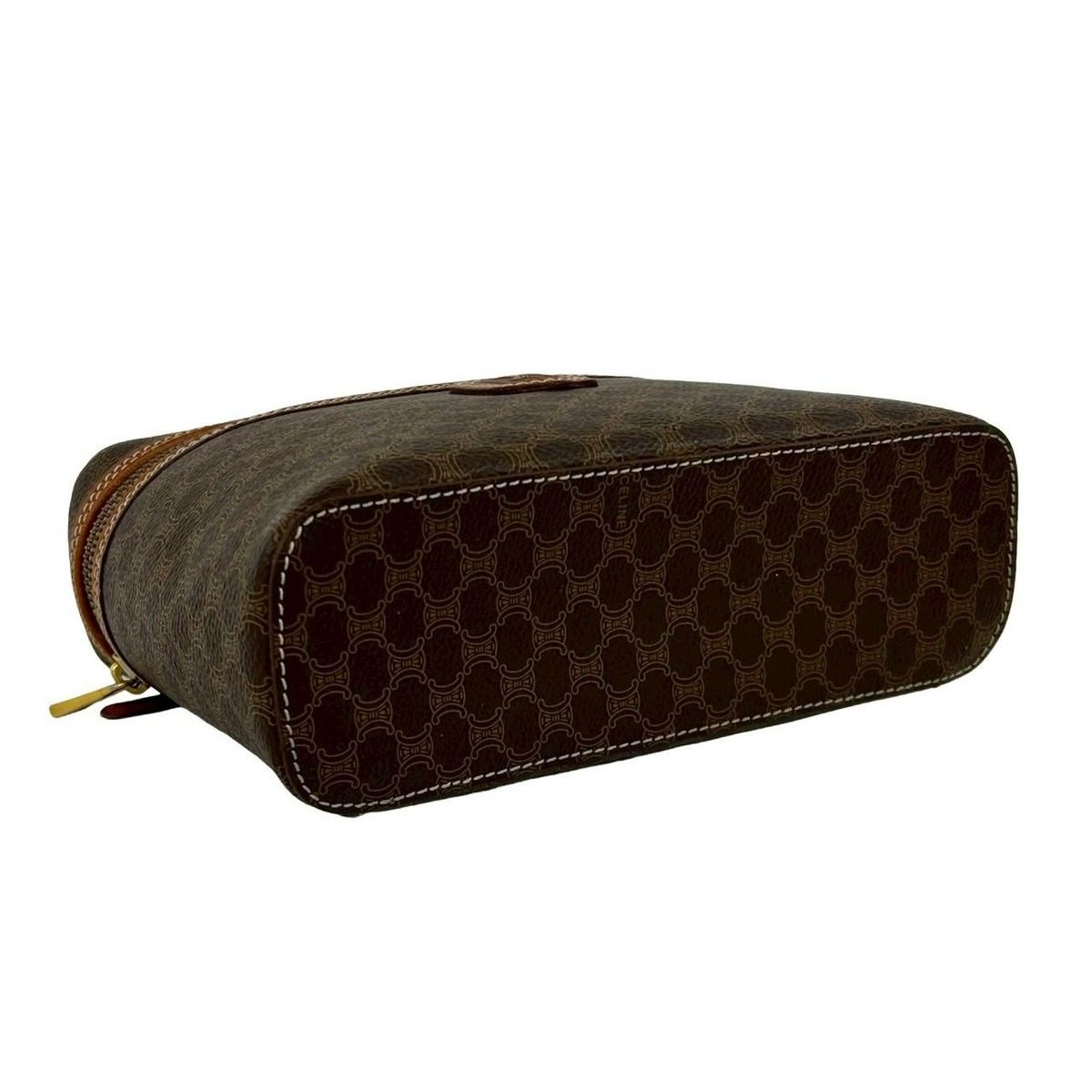 Celine Vintage Macadam Blason Triomphe Pattern Leather Handbag Vanity Bag Brown — view 7