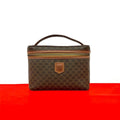 Celine Vintage Macadam Blason Triomphe Pattern Leather Handbag Vanity Bag Brown