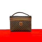 Celine Vintage Macadam Blason Triomphe Pattern Leather Handbag Vanity Bag Brown