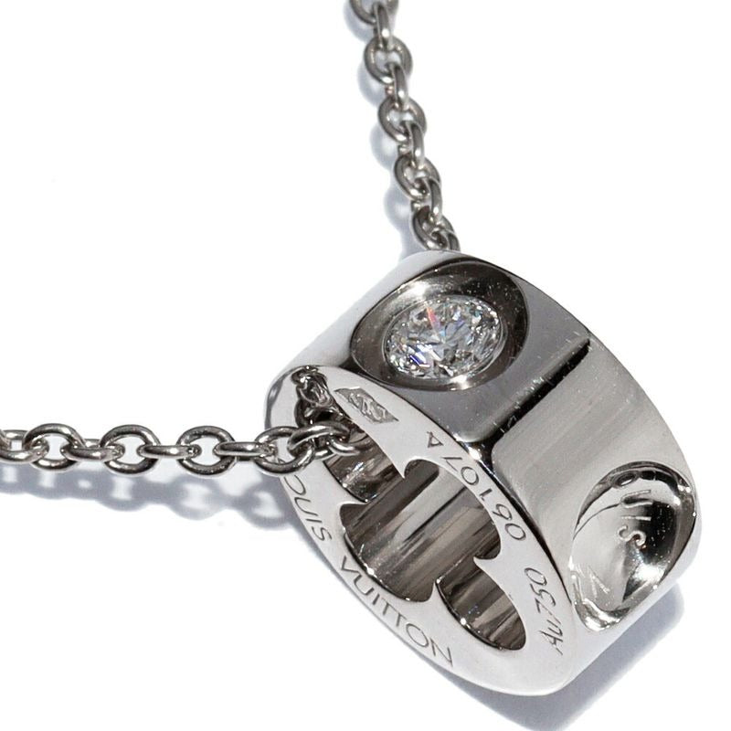 Louis Vuitton Pendant Necklace 18K White Gold Diamond 1 P Pendentif Empreinte