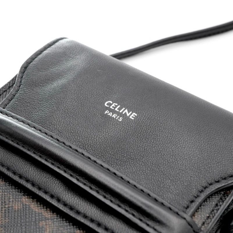 Celine Mobile Smartphone Accessories Leather Canvas Black Triomphe Logo Phone — view 6