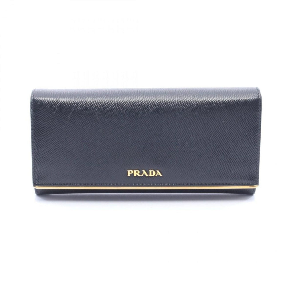 Prada Bifold Wallet Black Saffiano Leather Metal