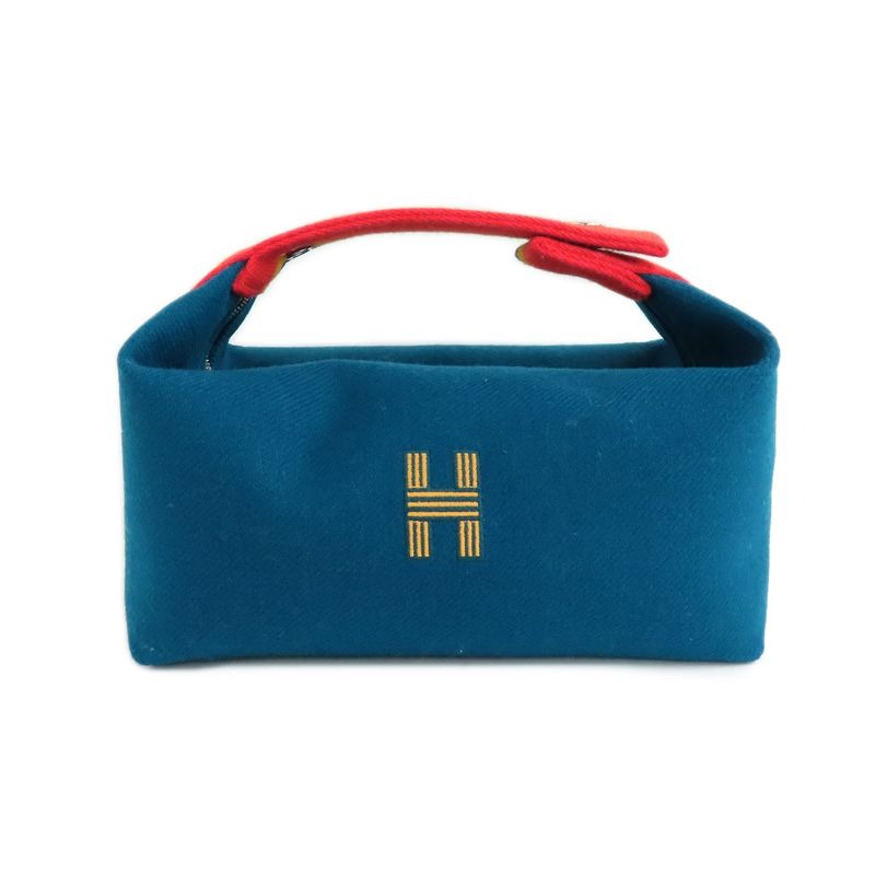 Hermes Brid A Black PM Cabas Le Bleu-paon Wool Pouch — view 2