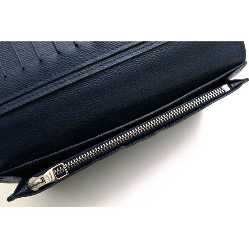 Louis Vuitton Long Wallet Men Leather Navy Portefeuille Brazza Portefeui — view 7